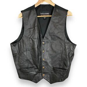 Vintage‎ 90s Wilsons Leather Vest Men Size Large Moto Black Biker Rocker Y2K